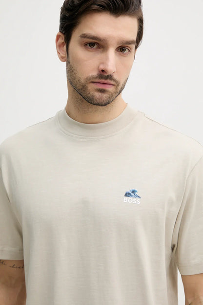BOSS Cotton T-Shirt with Framed Forest and Cityscape Graphic