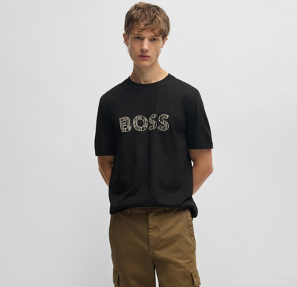 BOSS Cotton T-Shirt with Circular Mountain Landscape Graphic