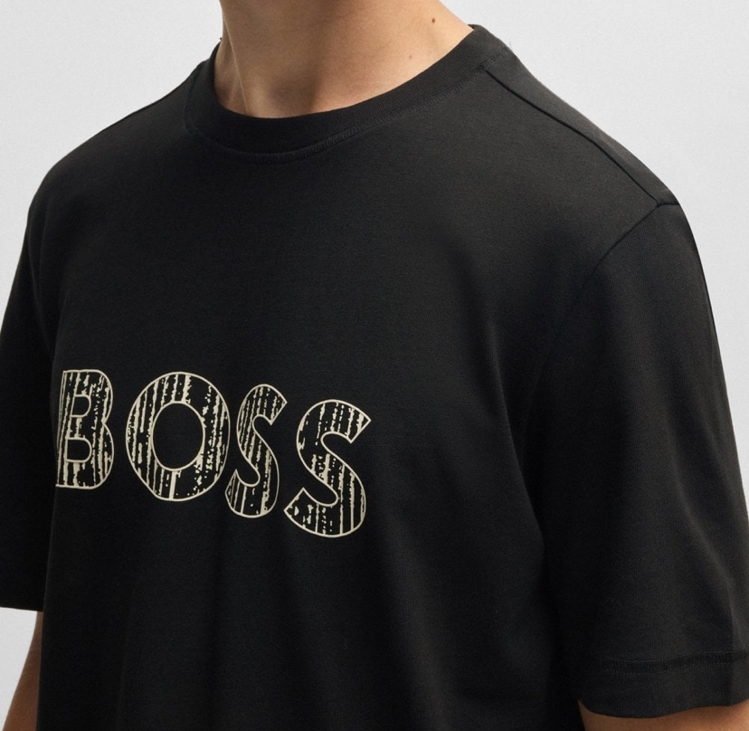 BOSS Cotton T-Shirt with Circular Mountain Landscape Graphic