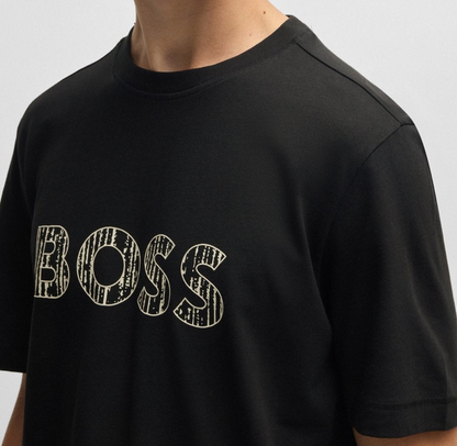 BOSS Cotton T-Shirt with Circular Mountain Landscape Graphic