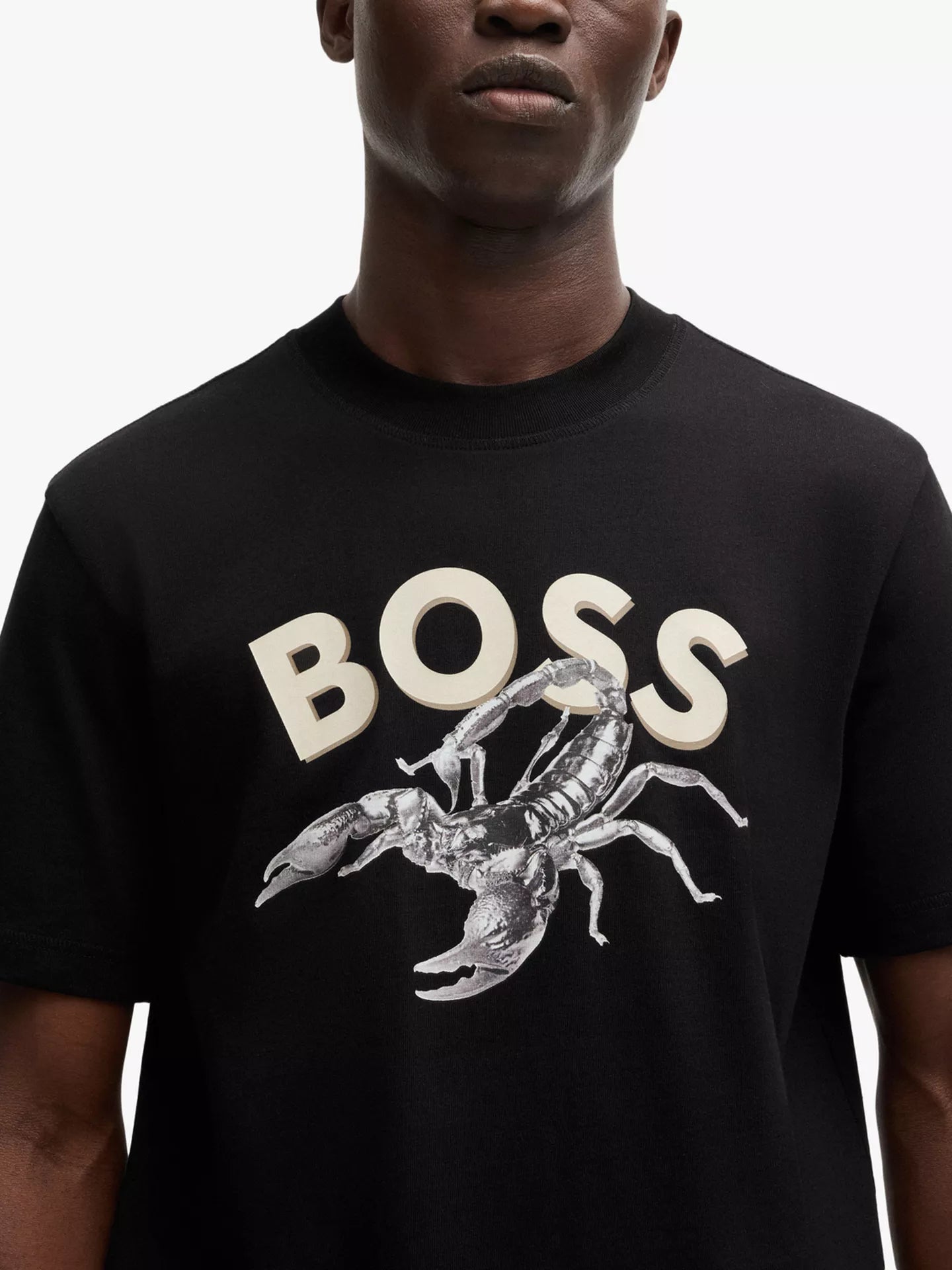 BOSS Cotton T-Shirt with Large Linear Graphic Logo Print
