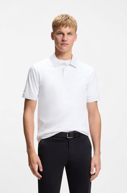BOSS Men's Slim-Fit Pique Polo Shirt with Square Silicone Logo Patch and Tipped Collar