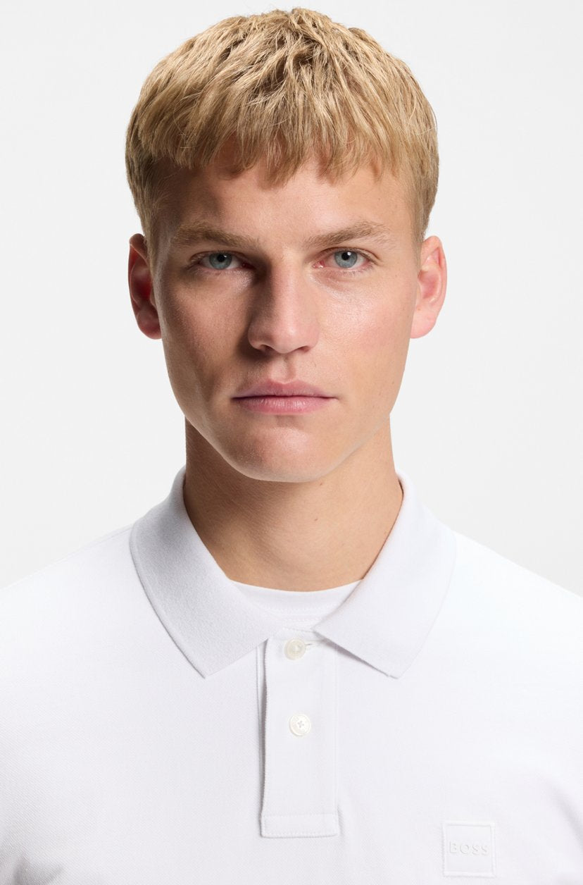 BOSS Men's Slim-Fit Pique Polo Shirt with Square Silicone Logo Patch and Tipped Collar