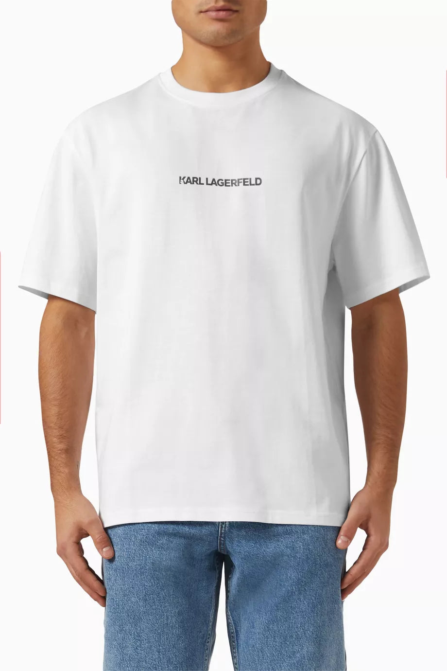 Karl Lagerfeld Paris Men's Linear Logo Box T-Shirt | Luxury Designer Crewneck Tee