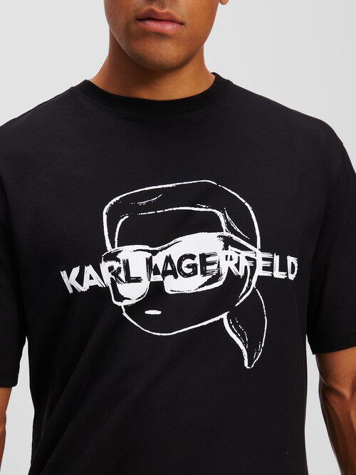 Karl Lagerfeld Paris Men's Logo Tape Graphic T-Shirt | Luxury Designer Crewneck Tee