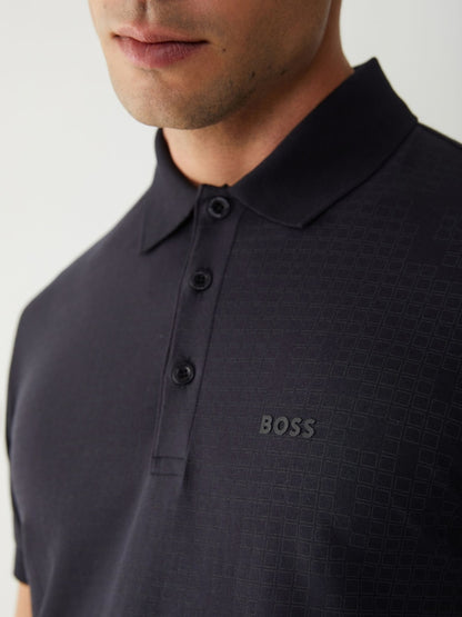 BOSS Regular-Fit Stretch Polo Shirt with Geometric Pattern