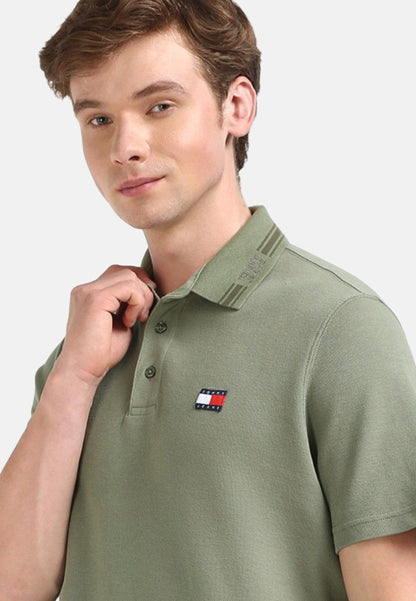 Tommy Jeans Men's Textured Collar Pique Polo Shirt - Olive Green