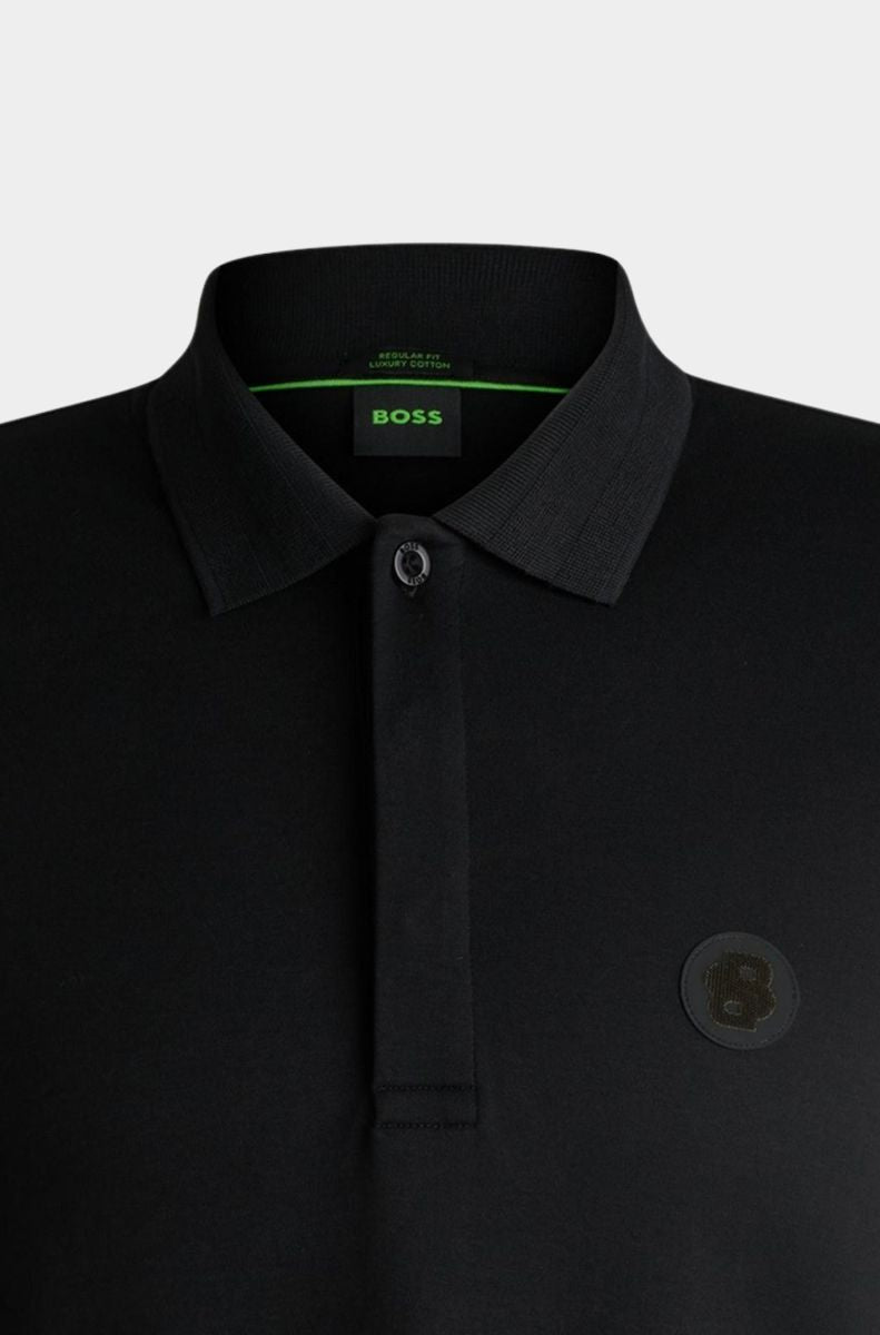 Boss Modern Performance Polo with Tonal Rubberized Logo Green Line