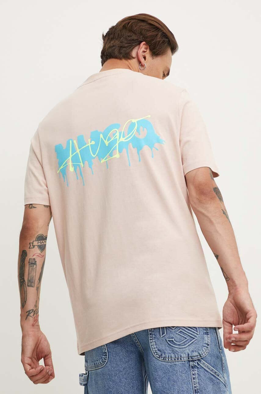 HUGO Men's Liquid Drip Graphic Premium Cotton T-Shirt