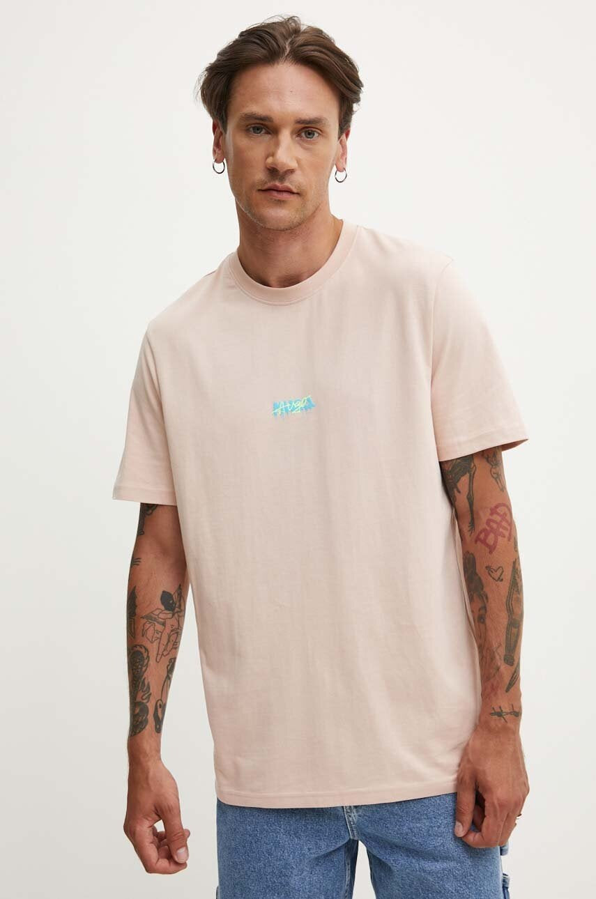 HUGO Men's Liquid Drip Graphic Premium Cotton T-Shirt