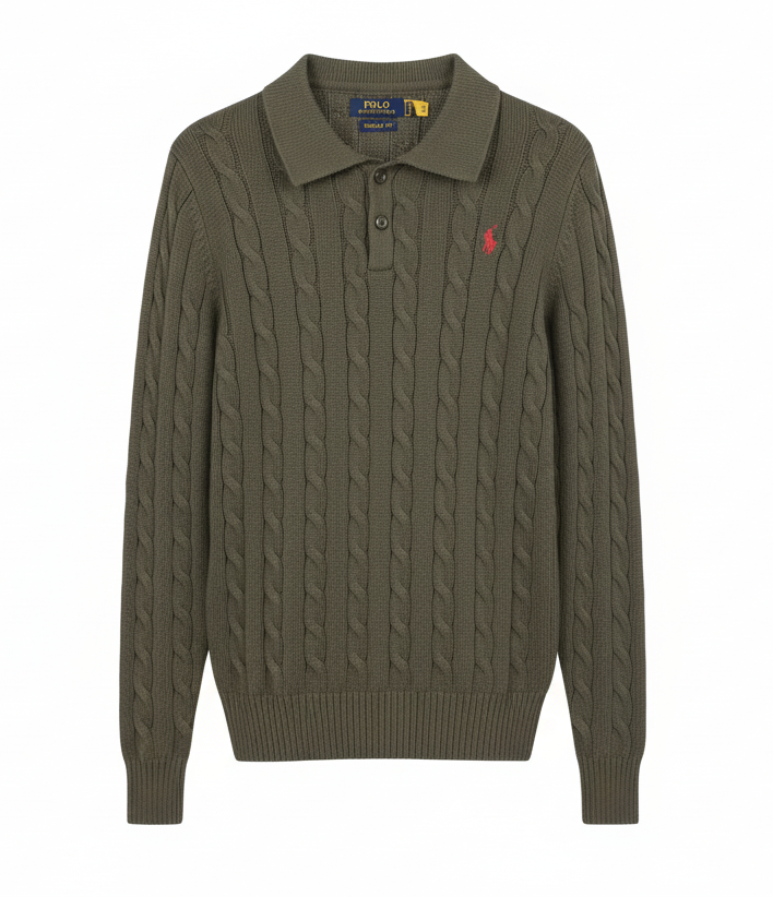Women's Polo Collar Cable-Knit Sweater – Timeless Winter Elegance
