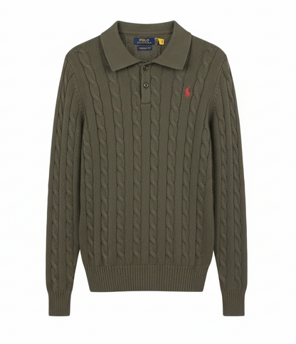 Women's Polo Collar Cable-Knit Sweater – Timeless Winter Elegance