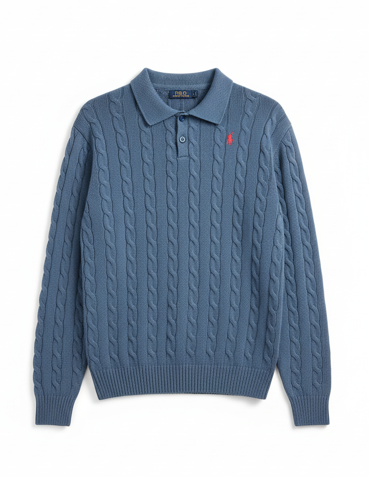 Women's Polo Collar Cable-Knit Sweater – Timeless Winter Elegance