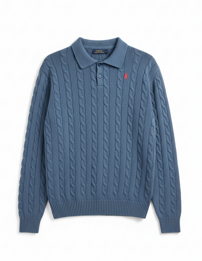 Women's Polo Collar Cable-Knit Sweater – Timeless Winter Elegance
