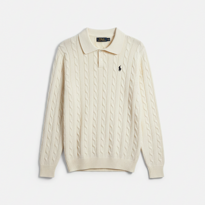 Women's Polo Collar Cable-Knit Sweater – Timeless Winter Elegance