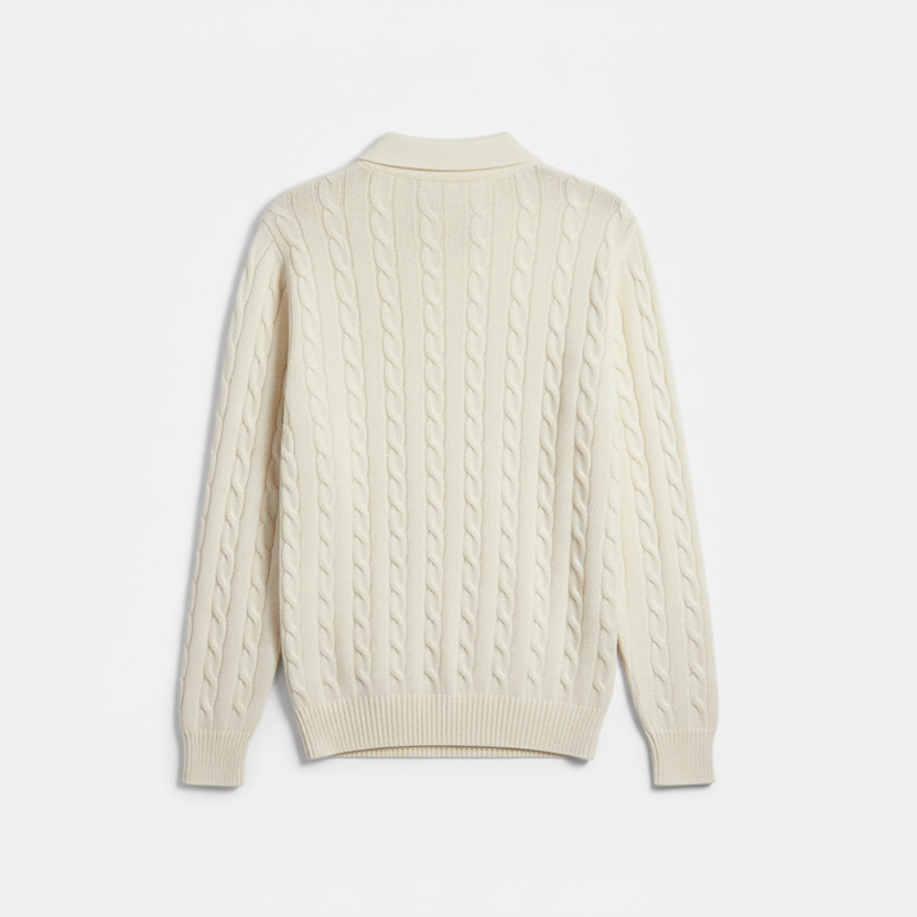 Women's Polo Collar Cable-Knit Sweater – Timeless Winter Elegance