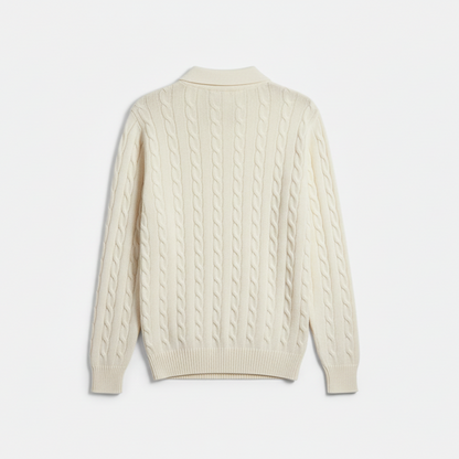 Women's Polo Collar Cable-Knit Sweater – Timeless Winter Elegance