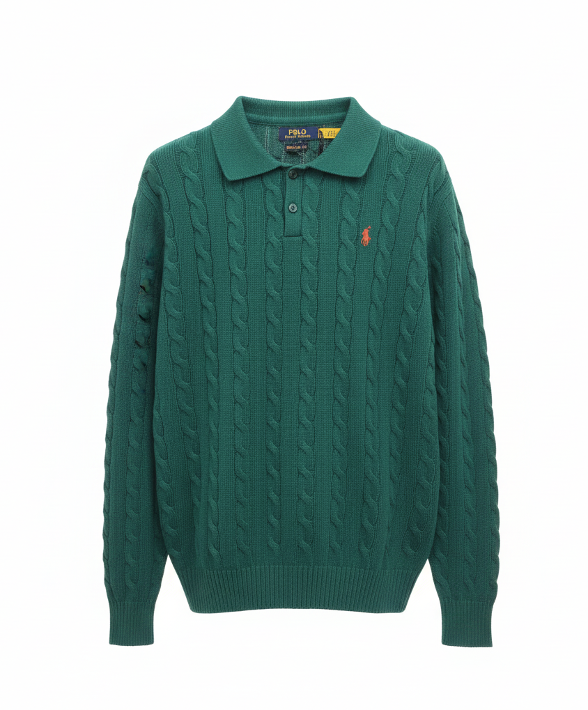 Women's Polo Collar Cable-Knit Sweater – Timeless Winter Elegance