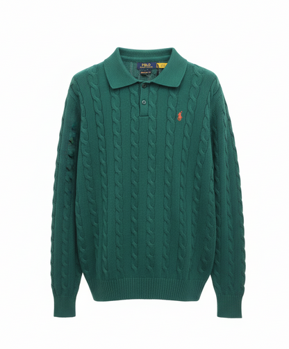 Women's Polo Collar Cable-Knit Sweater – Timeless Winter Elegance
