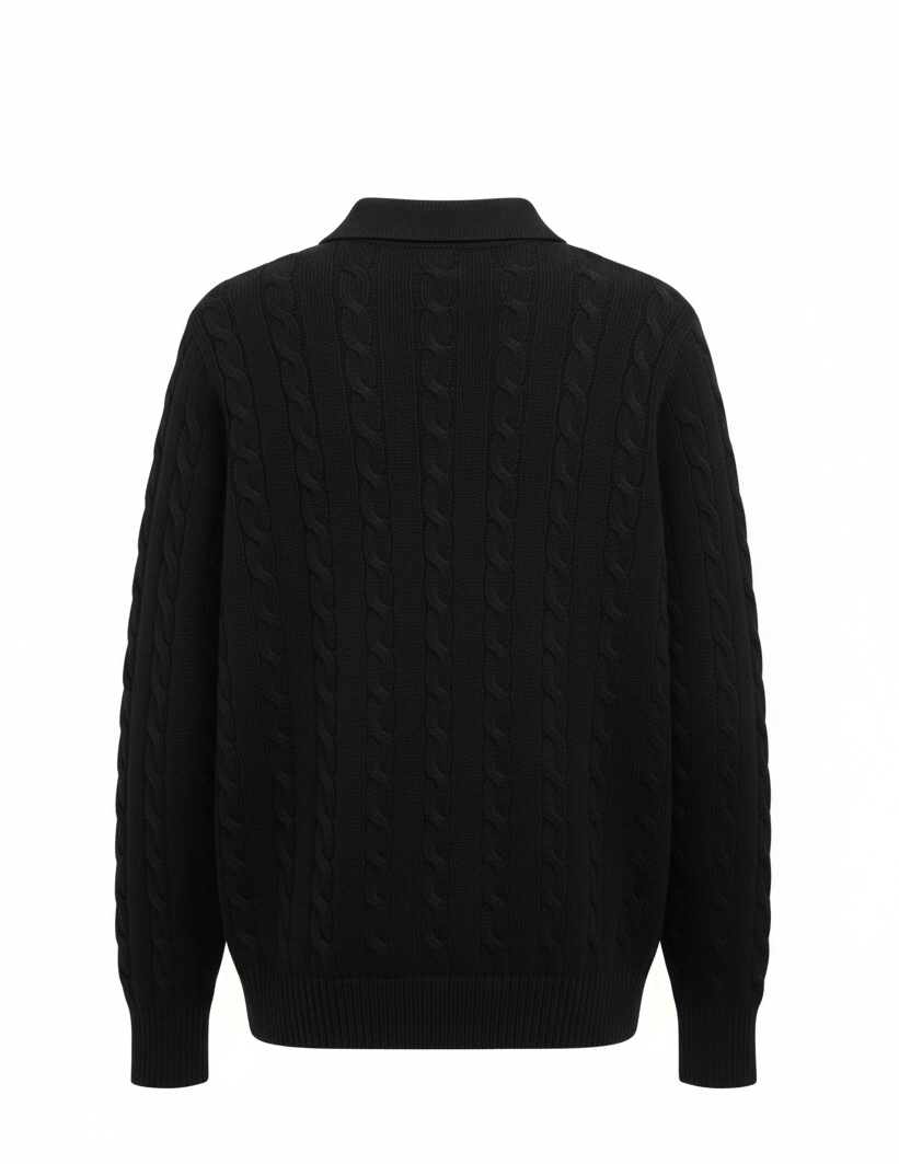 Women's Polo Collar Cable-Knit Sweater – Timeless Winter Elegance