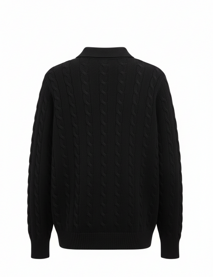 Women's Polo Collar Cable-Knit Sweater – Timeless Winter Elegance