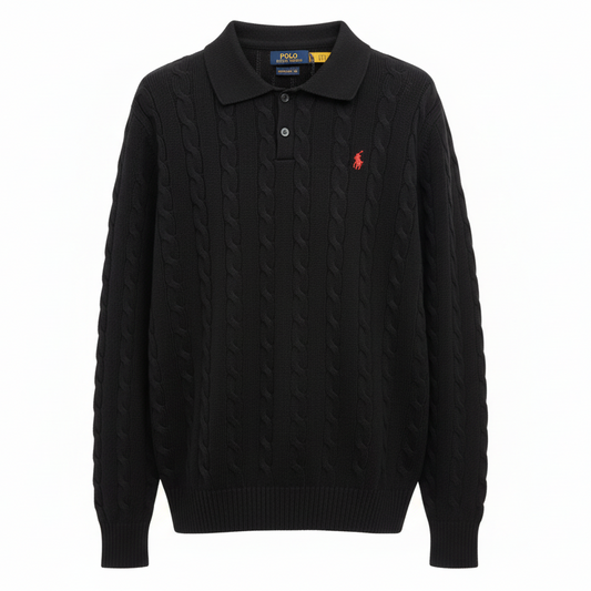 Women's Polo Collar Cable-Knit Sweater – Timeless Winter Elegance