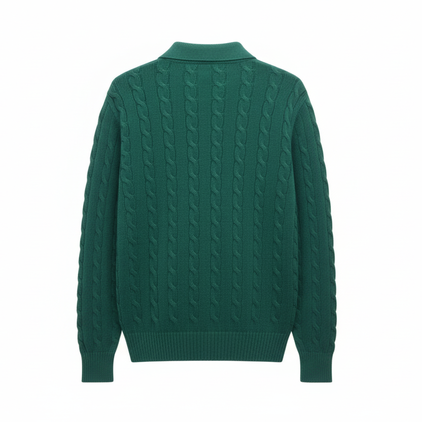 Women's Polo Collar Cable-Knit Sweater – Timeless Winter Elegance
