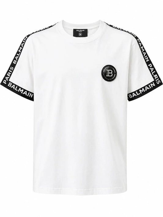 Balmain Logo-Tape Shoulder Cotton T-Shirt