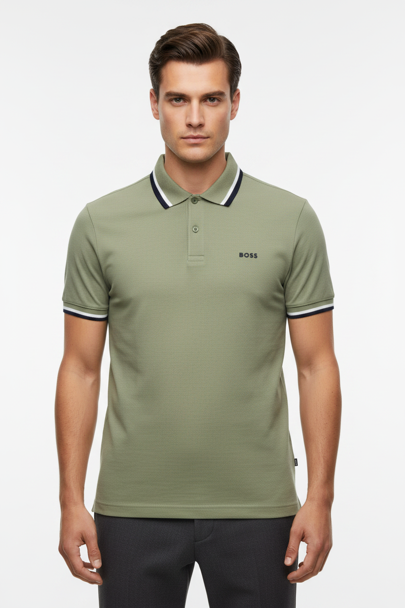 BOSS Men's Slim-Fit Pique Polo Shirt with Tipped Collar