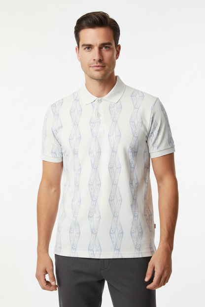 HUGO Men's Polo Shirt with All-Over Geometric Logo Print
