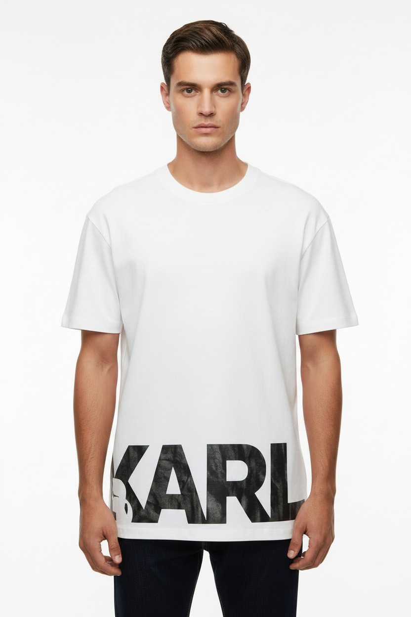 Karl Lagerfeld Paris Men's Box Logo Patch T-Shirt | Luxury Designer Crewneck Tee