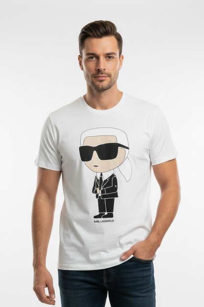 Karl Lagerfeld Paris Men's Stacked Linear Logo T-Shirt | Luxury Designer Crewneck Tee