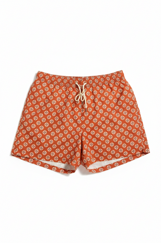 MNG Geometric Print Swim Shorts with Drawstring Waist
