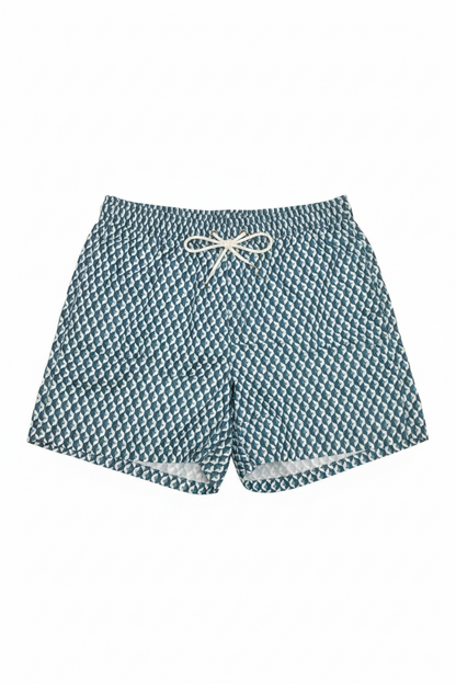MNG 3D Geometric Cube Print Swim Shorts with Drawstring Waist