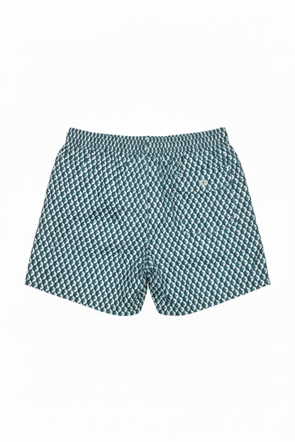 MNG 3D Geometric Cube Print Swim Shorts with Drawstring Waist