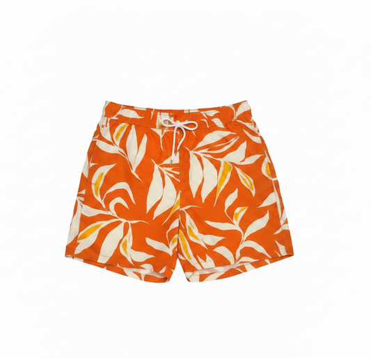 MNG Tropical Leaf Print Swim Shorts with Elastic Drawstring Waist