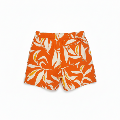 MNG Tropical Leaf Print Swim Shorts with Elastic Drawstring Waist