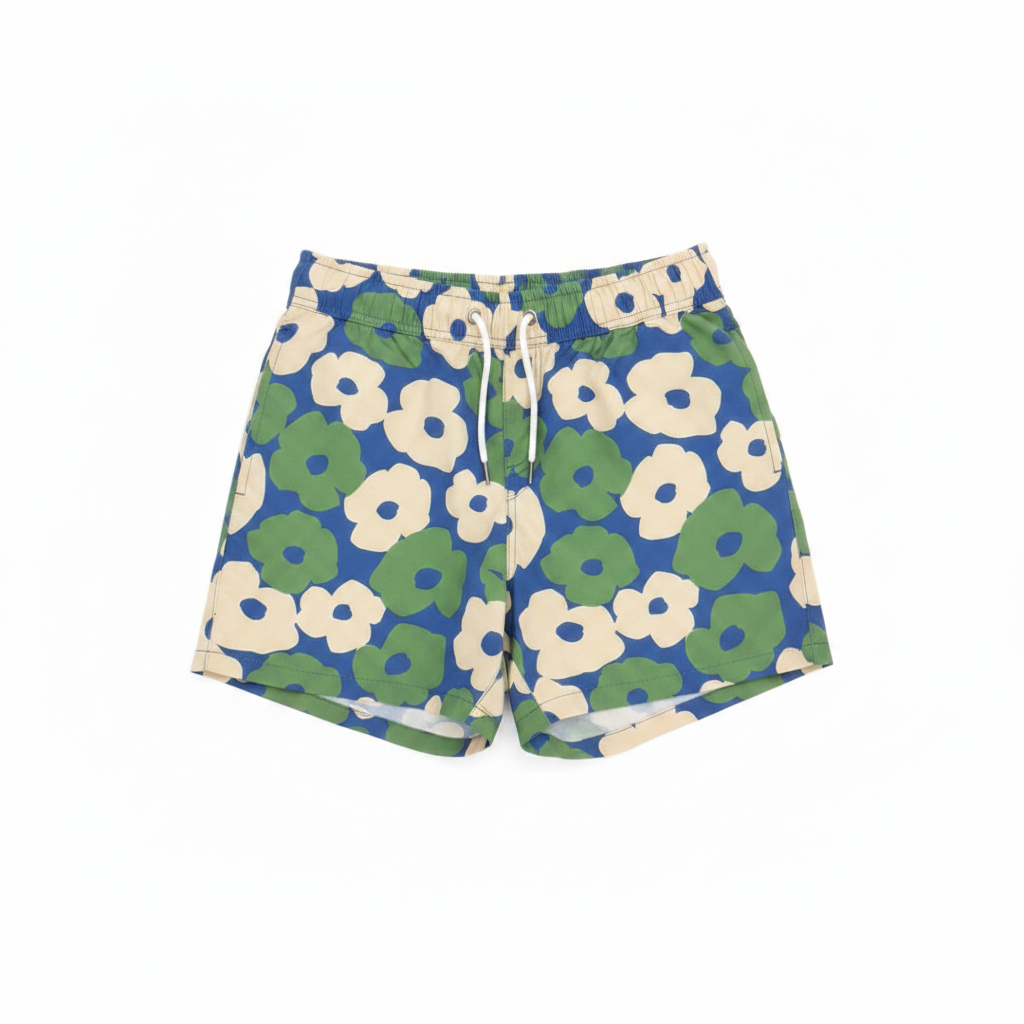 MNG Retro Floral Print Swim Shorts with Elastic Drawstring Waist
