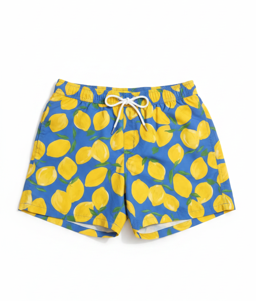 MNG Lemon Print Swim Shorts with Elastic Drawstring Waist