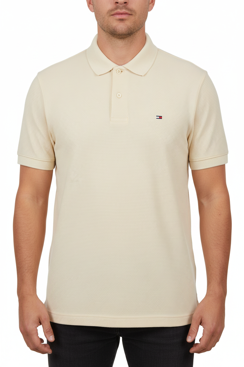 Tommy Jeans Men's Premium Waffle-Knit Polo Shirt - Cream