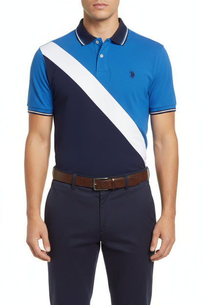U.S. Polo Assn. Men's Diagonal Color-Block Sport Luxury Polo Shirt