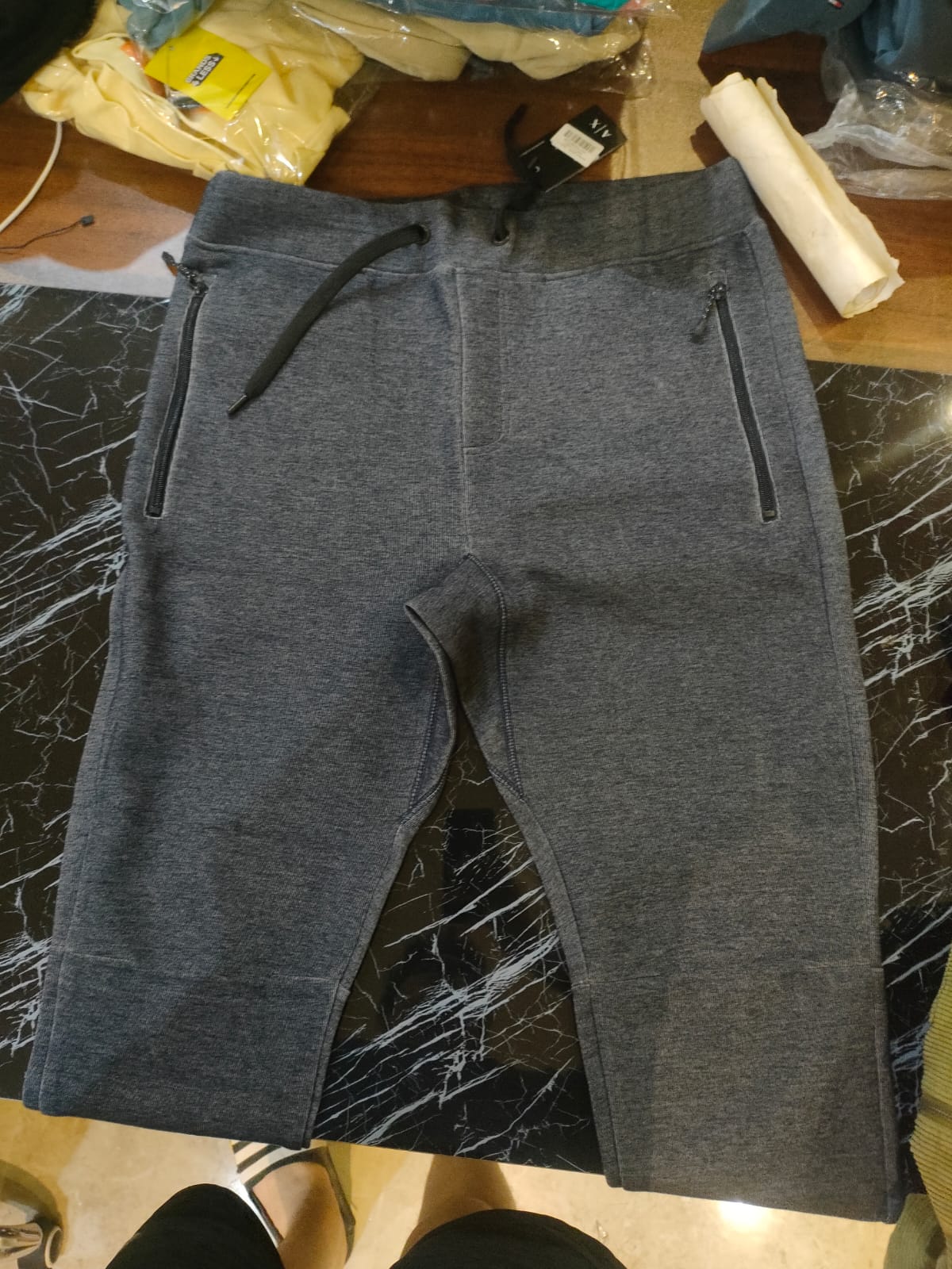 Armani Exchange Logo Trousers with Zipper Pockets and Drawstring Waist