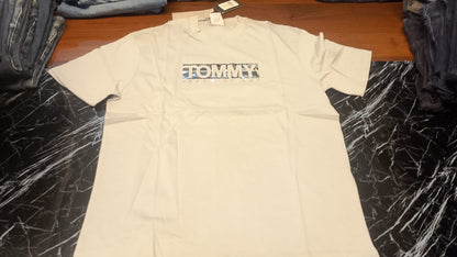 Tommy Jeans Metallic Box Logo T-Shirt - Cream / Off-White