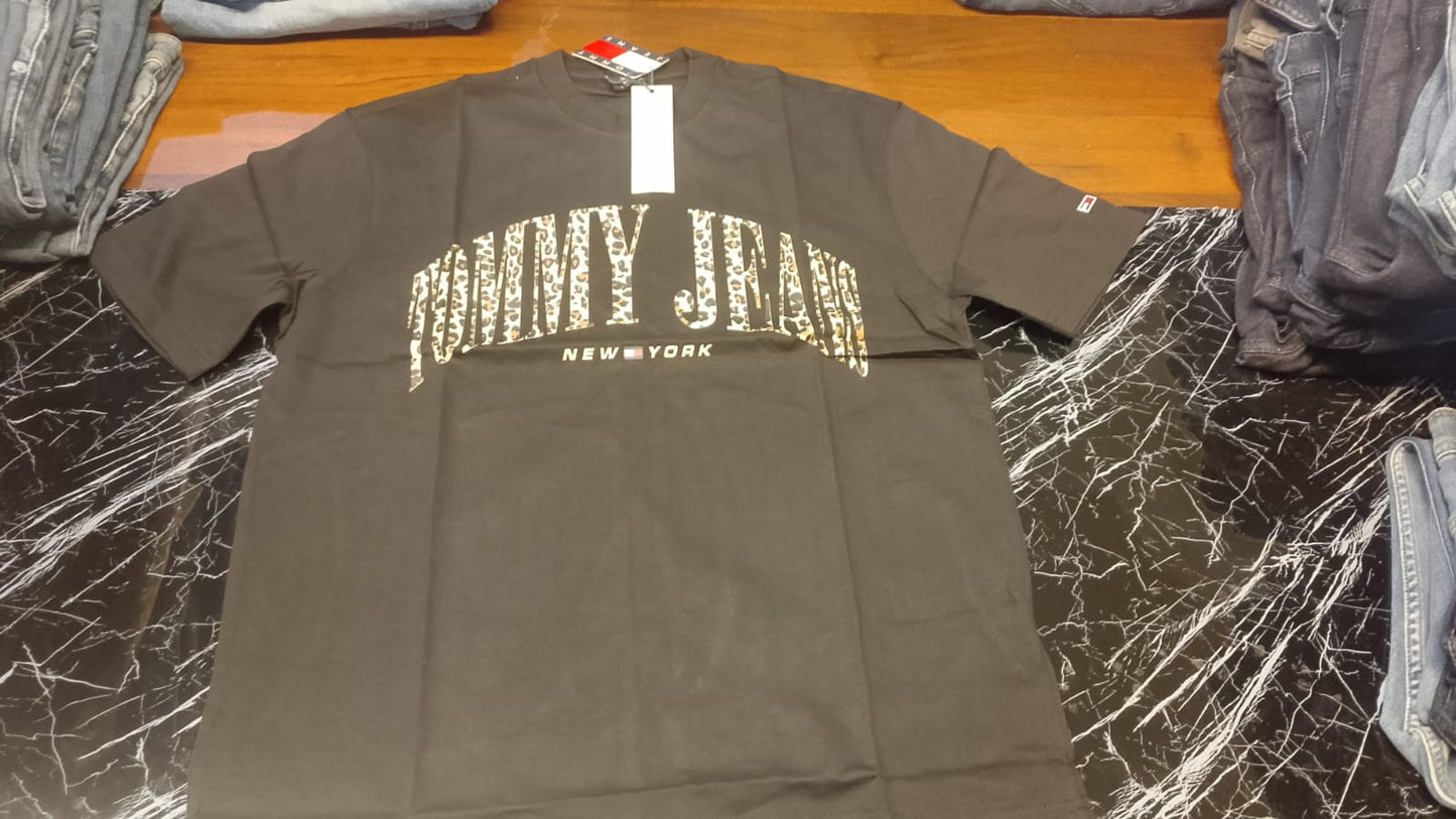 Tommy Jeans Leopard Print Logo T-Shirt - Black