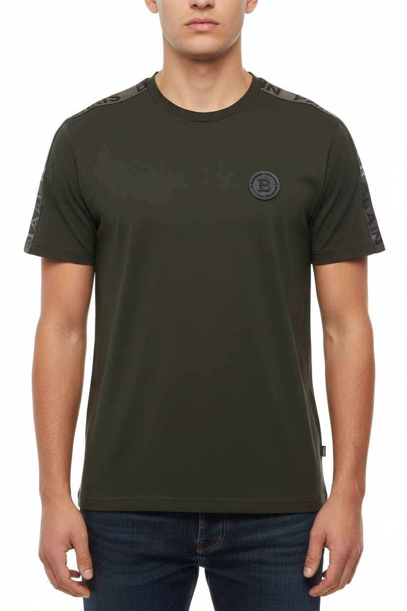 Balmain Logo-Tape Shoulder Cotton T-Shirt