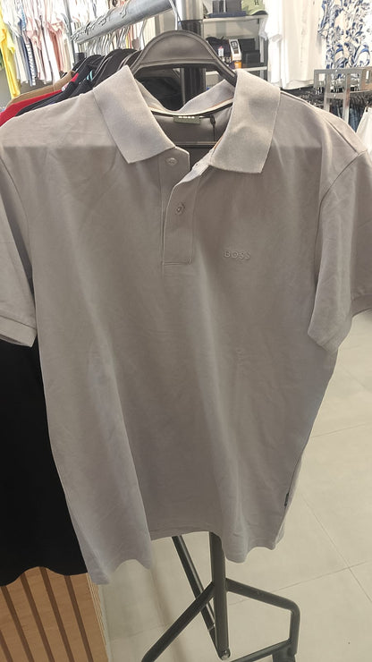 BOSS Men's Light Grey Tonal Logo Classic Polo Shirt