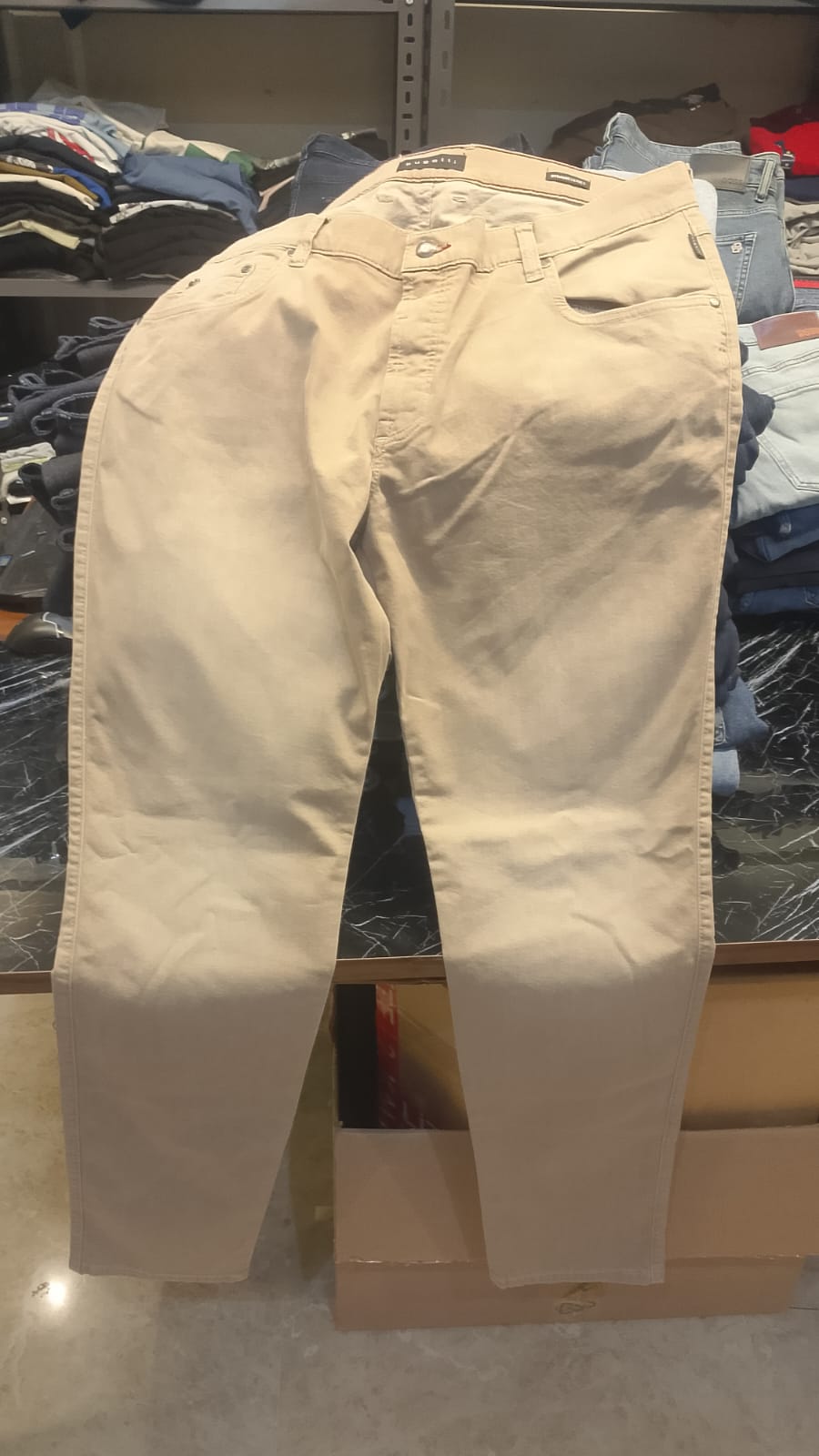 Bugatti Men's Beige Stretch Cotton Five-Pocket Chino Trousers