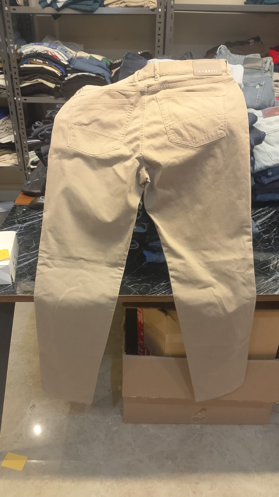 Bugatti Men's Beige Stretch Cotton Five-Pocket Chino Trousers