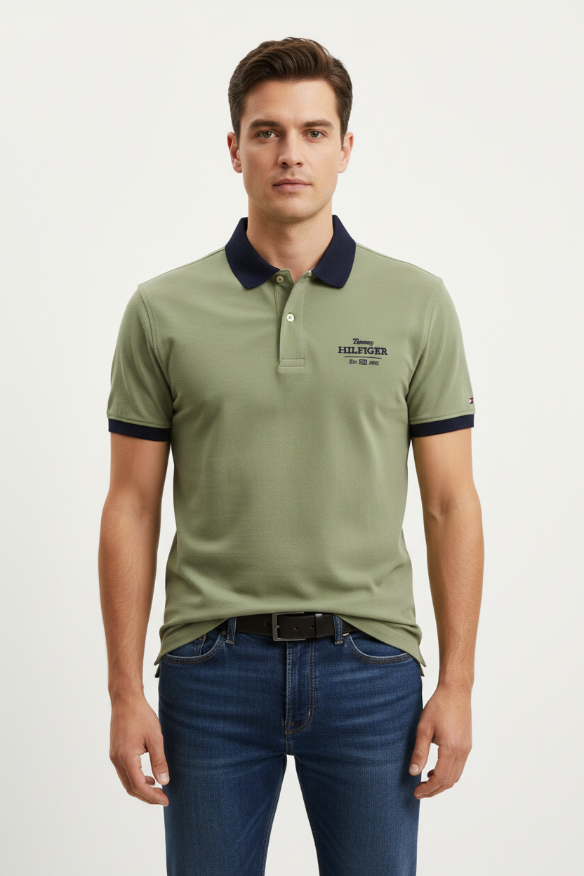 Tommy Hilfiger Est. 1985 Logo Chest Contrast Collar Polo Shirt