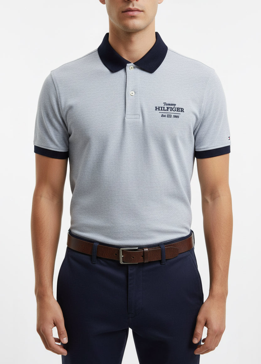 Tommy Hilfiger Est. 1985 Logo Chest Contrast Collar Polo Shirt